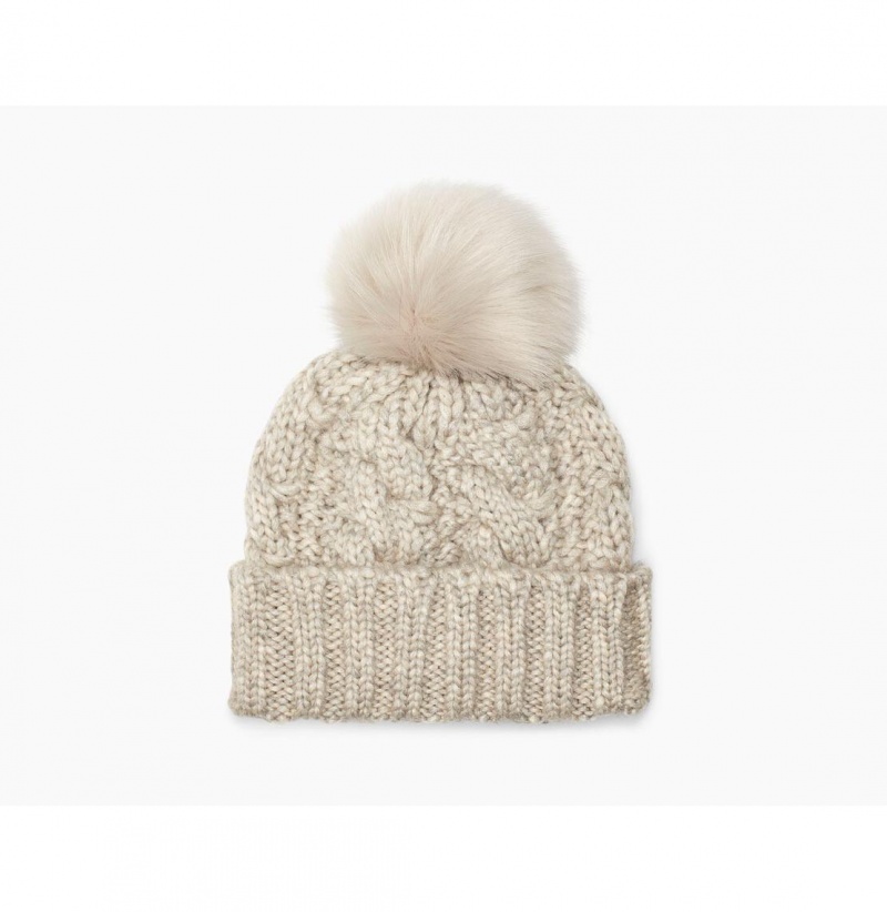 UGG Knit Cable Faux Fur Pom Ciapka Damske Svetlo Siva | SK-402DHEJLT
