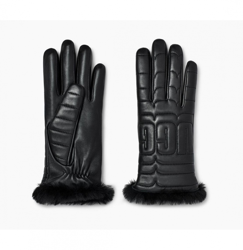 UGG Kozene Prešívané Logo Tech Rukavice Damske Čierne | SK-362QTVIBE