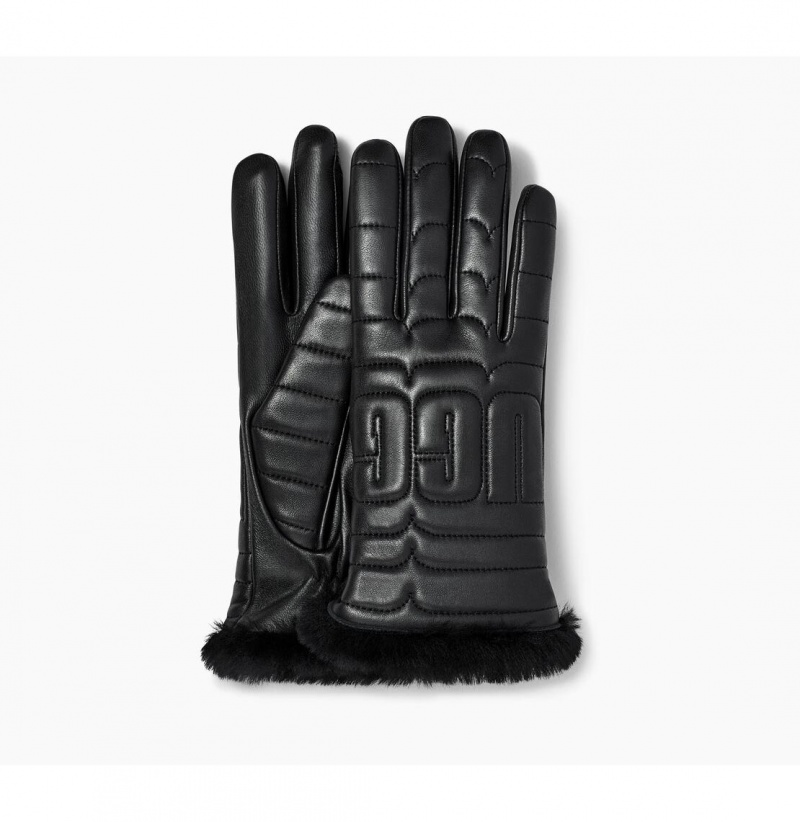 UGG Kozene Prešívané Logo Tech Rukavice Damske Čierne | SK-362QTVIBE
