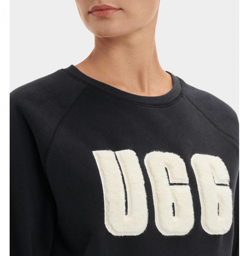 UGG Madeline Fuzzy Logo Crewneck Mikina Damske Čierne Krém | SK-027TUHCFJ
