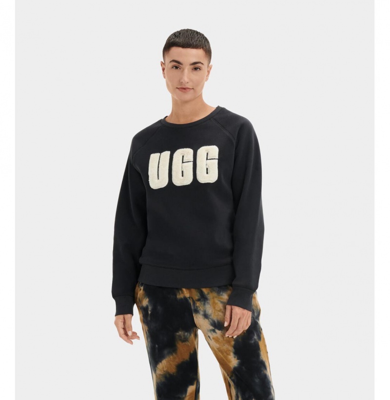 UGG Madeline Fuzzy Logo Crewneck Mikina Damske Čierne Krém | SK-027TUHCFJ