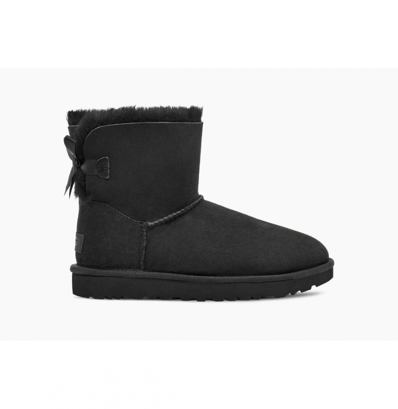 UGG Mini Bailey Bow II Čižmy Z Ovčej Kože Damske Čierne | SK-034MYSXBK