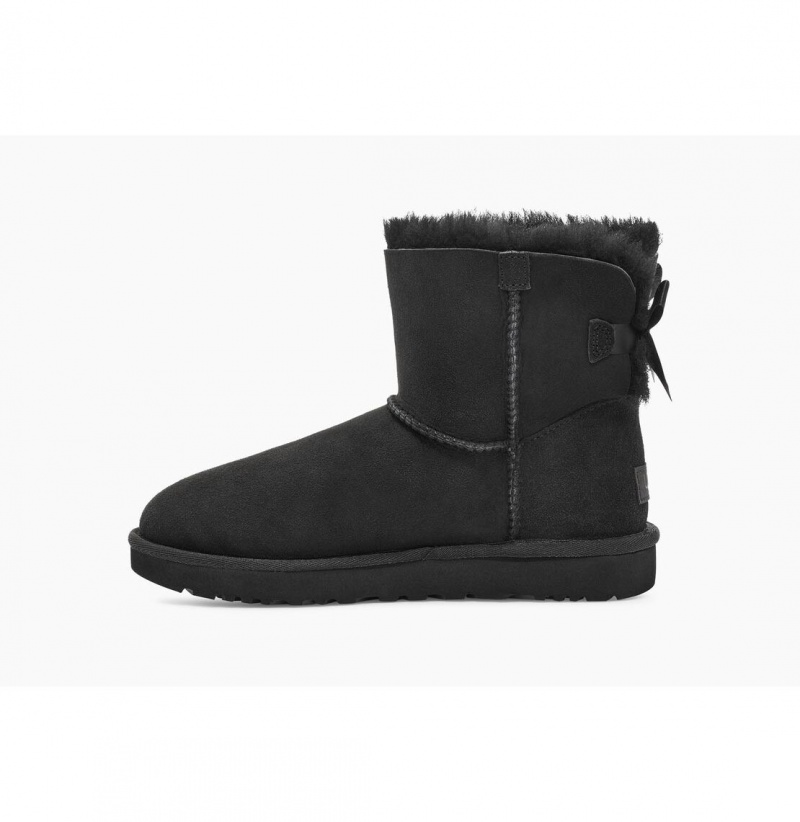 UGG Mini Bailey Bow II Čižmy Z Ovčej Kože Damske Čierne | SK-034MYSXBK