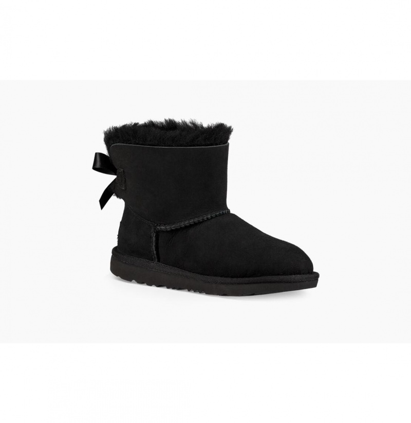 UGG Mini Bailey Bow II Čižmy Z Ovčej Kože Detske Čierne | SK-074BJFDHO