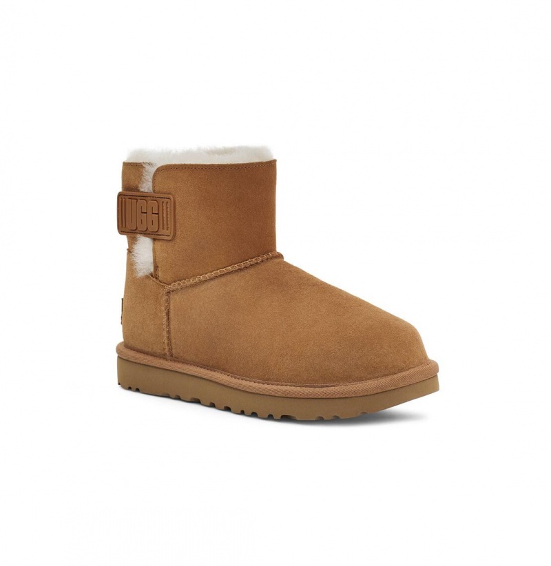 UGG Mini Bailey Logo Remienkove Semisove Čižmy Z Ovčej Kože Damske Hnede | SK-853VXASTD