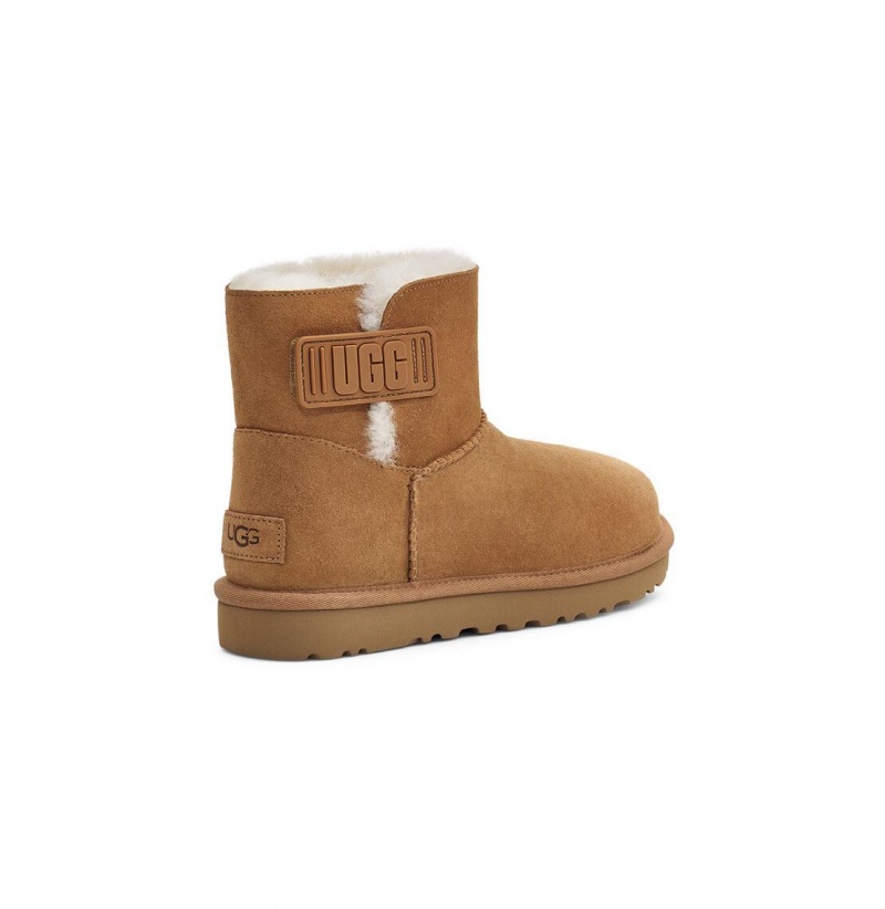 UGG Mini Bailey Logo Remienkove Semisove Čižmy Z Ovčej Kože Damske Hnede | SK-853VXASTD