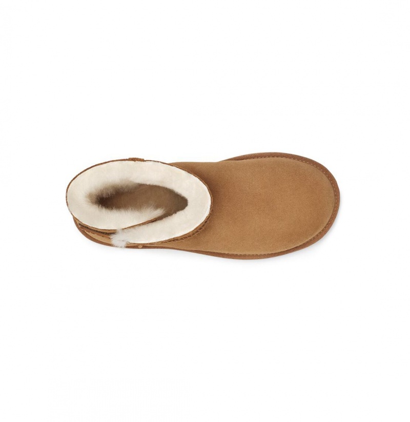 UGG Mini Bailey Logo Remienkove Semisove Čižmy Z Ovčej Kože Damske Hnede | SK-853VXASTD