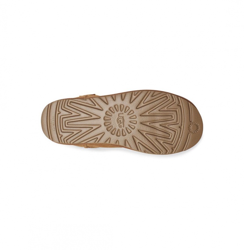 UGG Mini Bailey Logo Remienkove Semisove Čižmy Z Ovčej Kože Damske Hnede | SK-853VXASTD