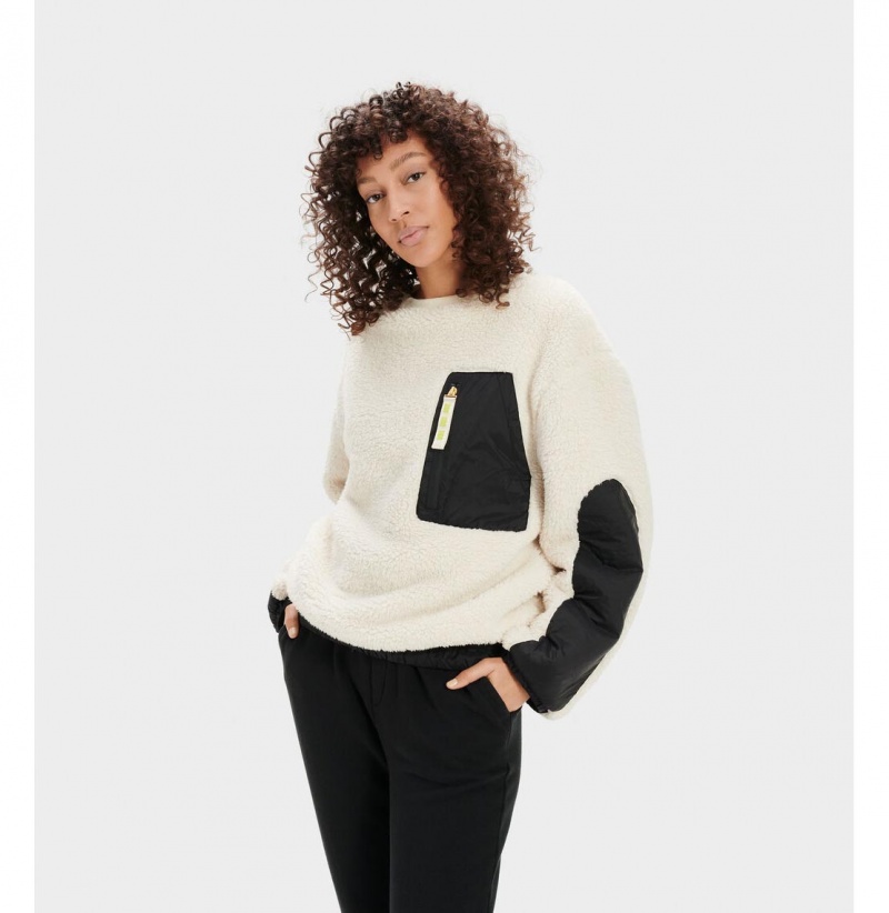 UGG Niko Sherpa Crewneck Mikina Damske Béžové Čierne | SK-130AFLGNE