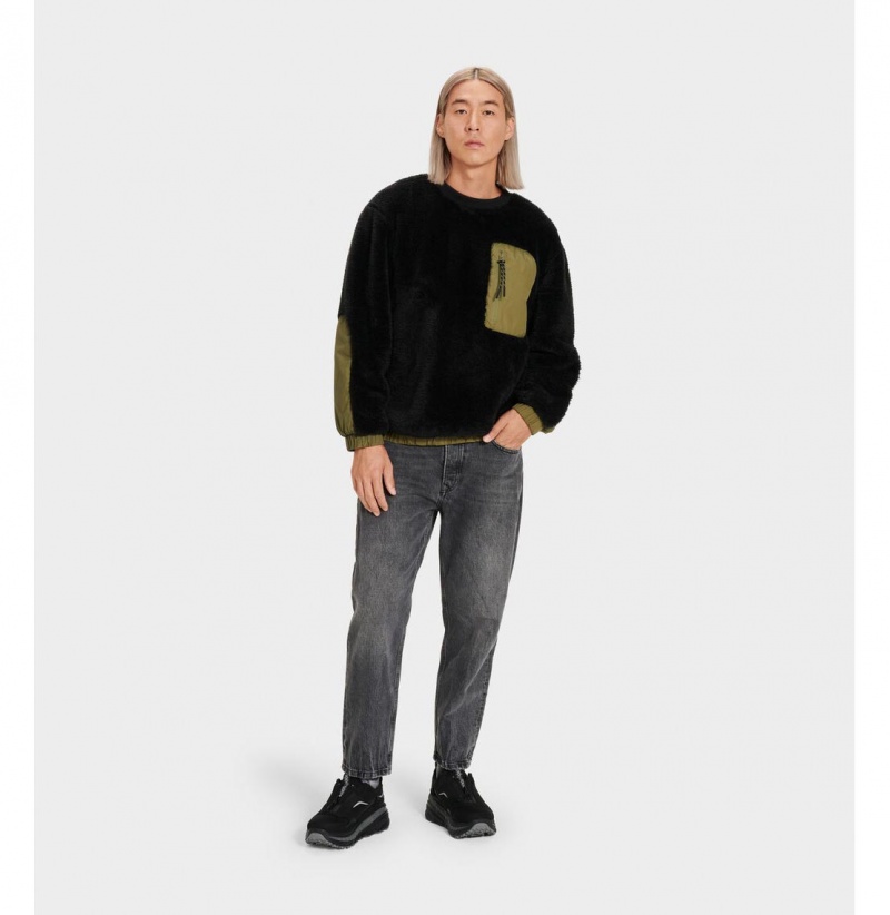 UGG Niko Sherpa Crewneck Mikina s Kapucnou Panske Čierne Olivovo Zelená | SK-938KXLYJI