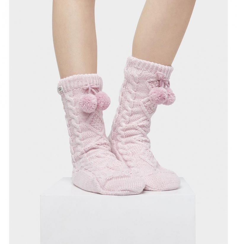 UGG Pom Pom Fleece Podsite Crew Ponozky Damske Siva Ruzove | SK-418ZSORKW