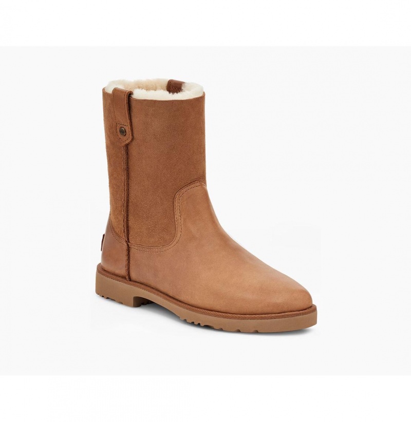 UGG Romely Kratke Kozene Cizmy Damske Hnede | SK-356UPZDTB