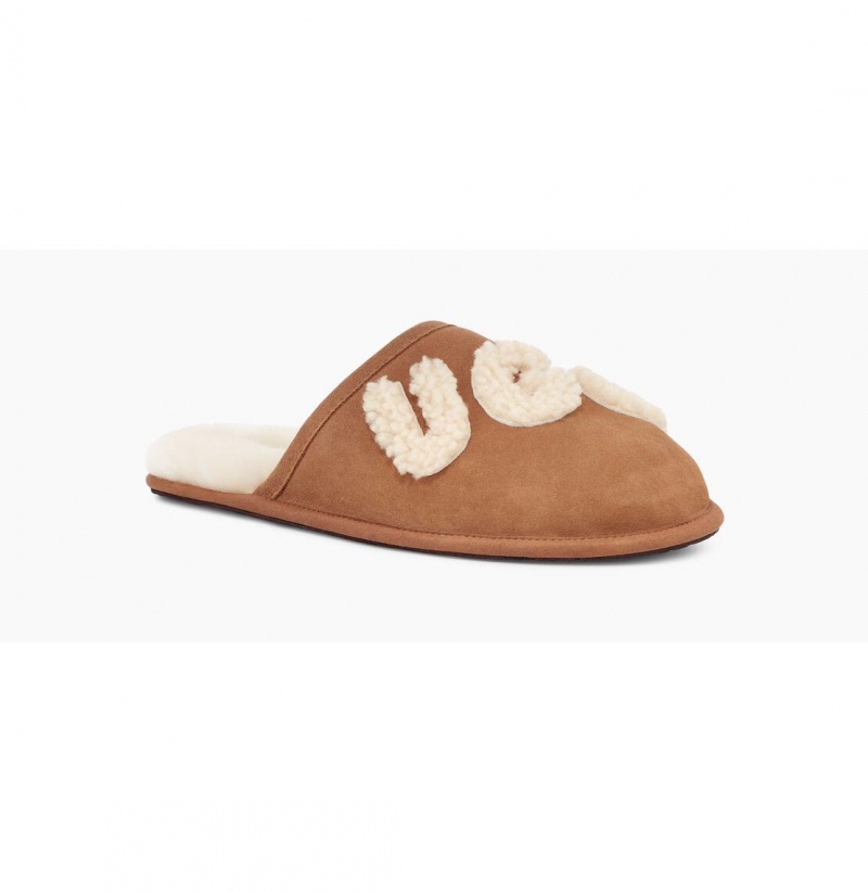UGG Scuff Logo Sheepskin Papuce Panske Hnede | SK-598UEXYKL