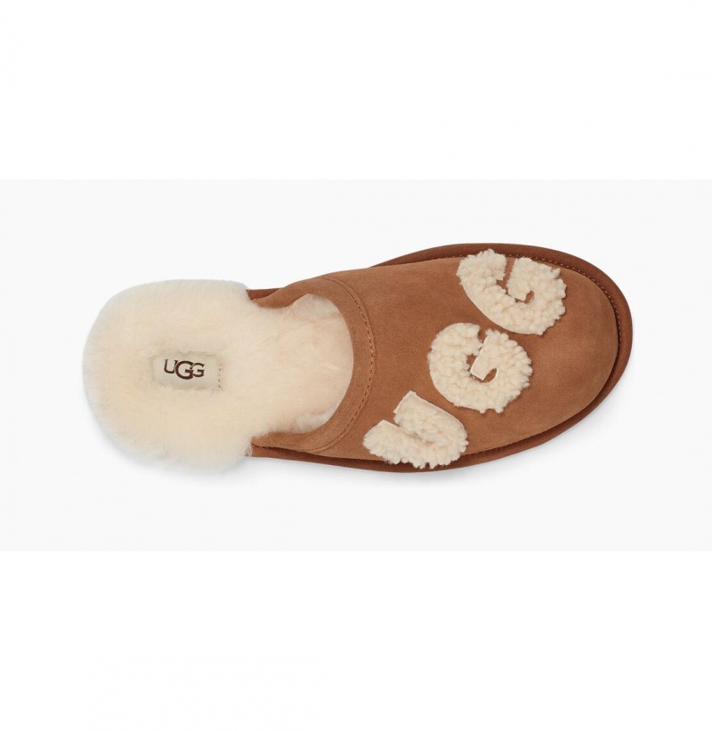 UGG Scuff Logo Sheepskin Papuce Panske Hnede | SK-598UEXYKL