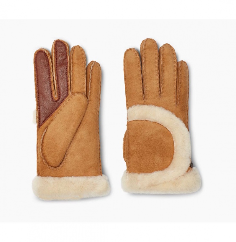 UGG Sheepskin Exposed Seam Rukavice Damske Hnede | SK-216YPLWXQ