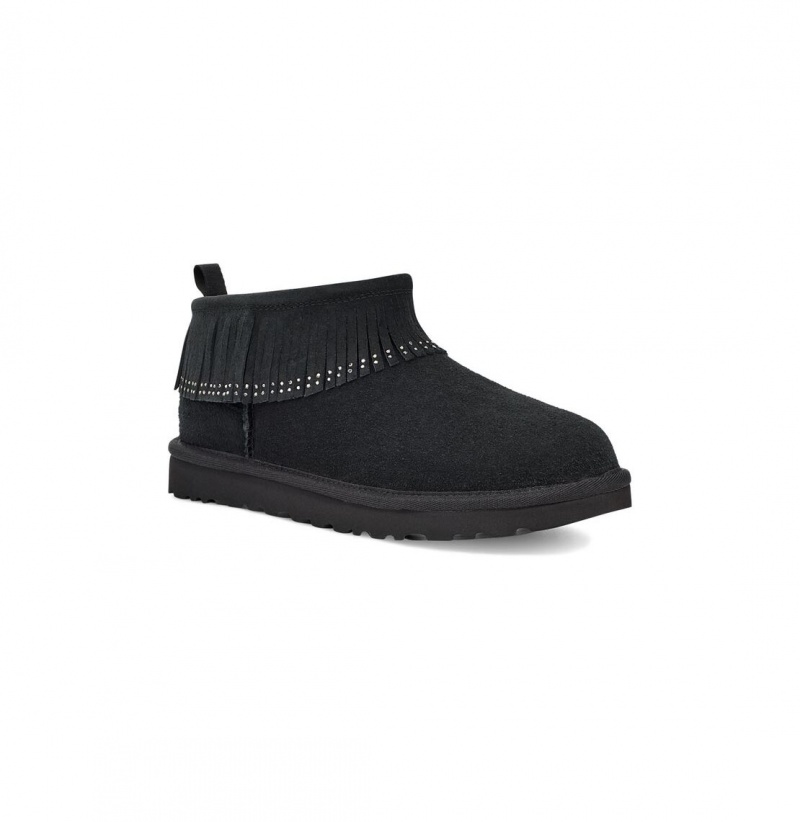 UGG Ultra Mini Fringe Bling Čižmy Z Ovčej Kože Damske Čierne | SK-834CXMEPW