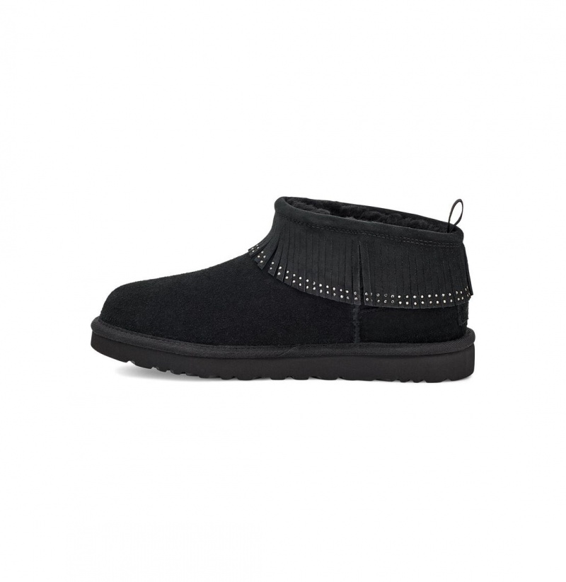 UGG Ultra Mini Fringe Bling Čižmy Z Ovčej Kože Damske Čierne | SK-834CXMEPW