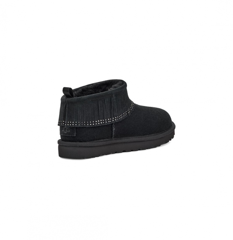 UGG Ultra Mini Fringe Bling Čižmy Z Ovčej Kože Damske Čierne | SK-834CXMEPW