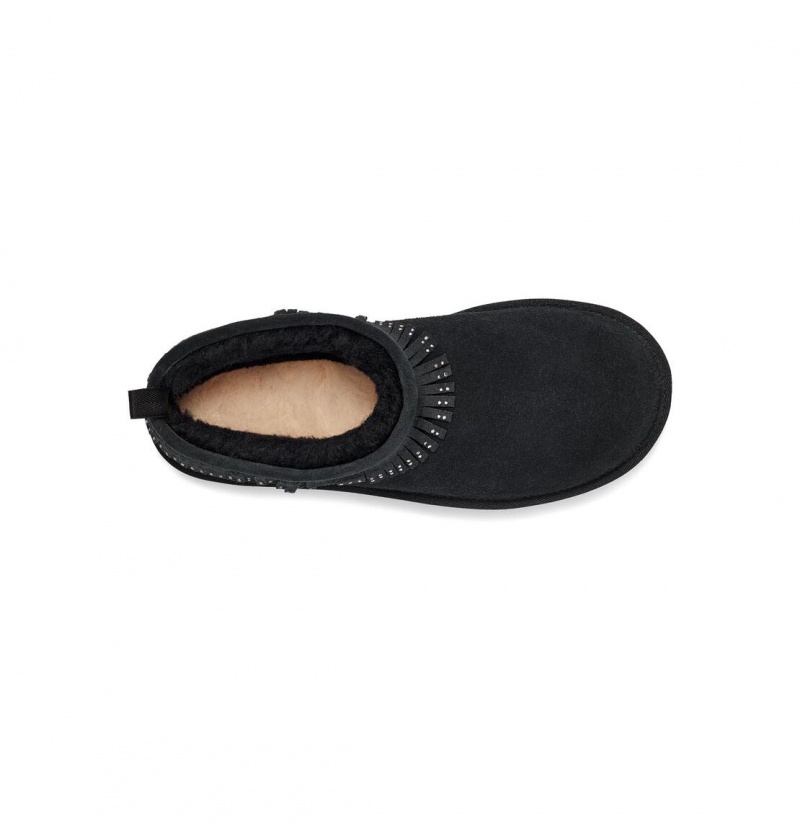 UGG Ultra Mini Fringe Bling Čižmy Z Ovčej Kože Damske Čierne | SK-834CXMEPW