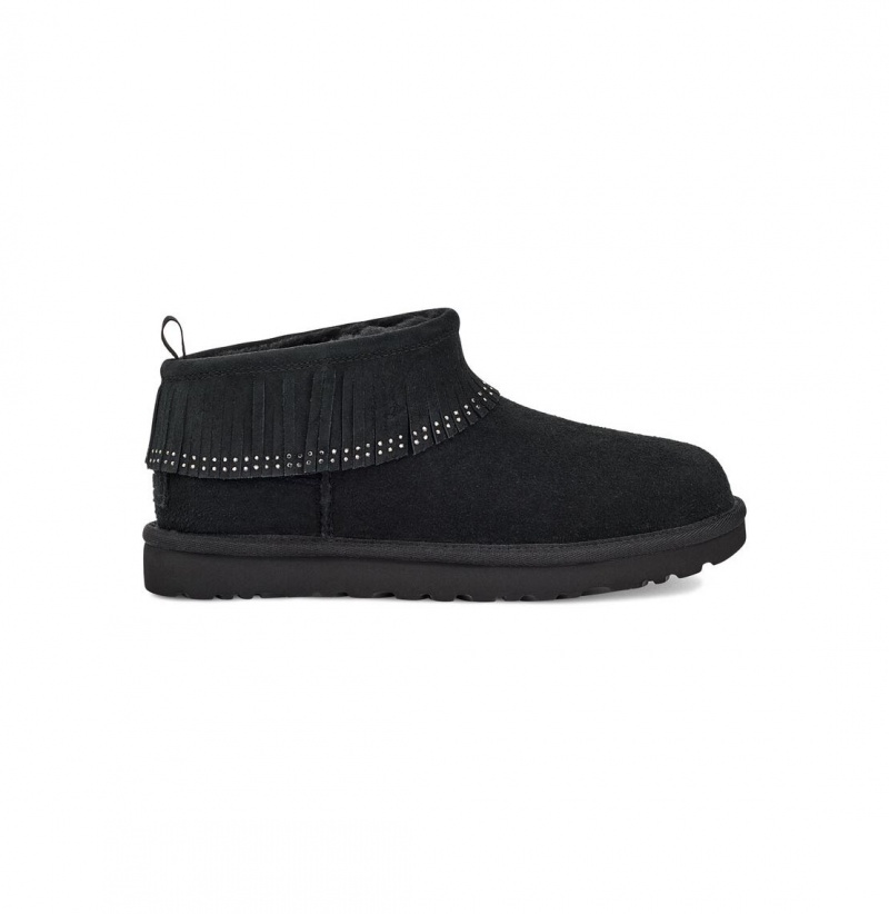 UGG Ultra Mini Fringe Bling Čižmy Z Ovčej Kože Damske Čierne | SK-834CXMEPW